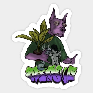 Crazy Dog with Plant Sticker